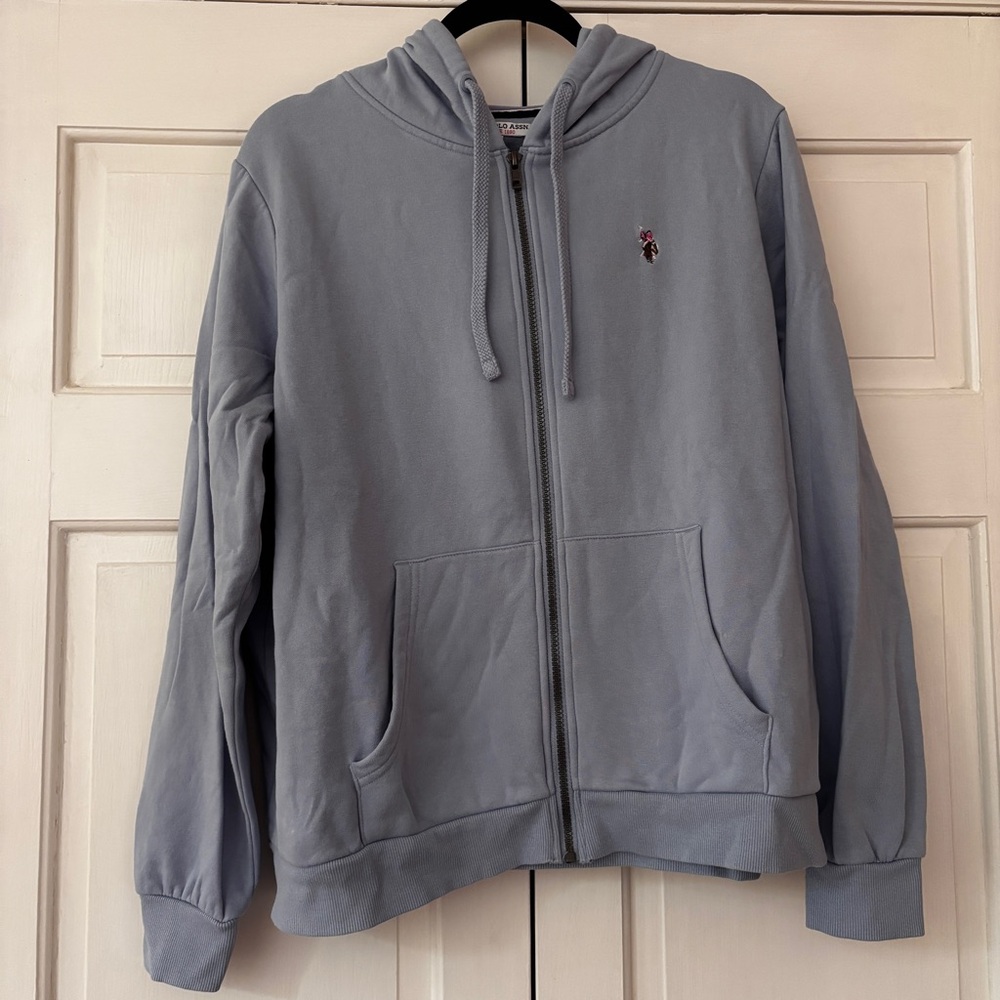 U.S. Polo Assn. Light Blue Hoodie Hooded Sweatshirt Full Zip Polo‎ Logo Size XL